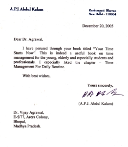 Letter by former President Dr. A.P.J. Abdul Kalam